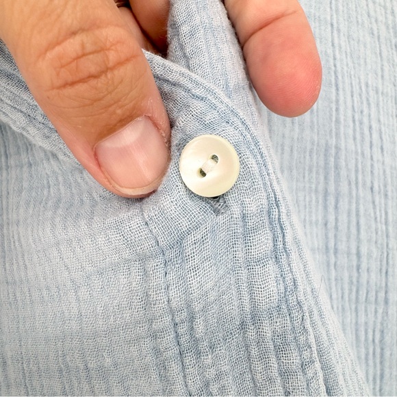 J. Jill Purejill Gauze Cotton Button Front Tunic Top Baby Blue Size L Coastal - Picture 6 of 10
